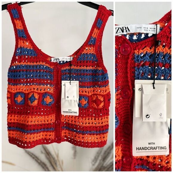 Zara Tops - Zara Strappy Crochet Top Vest Cardigan Sleeveless With Handcrafting Small NWT